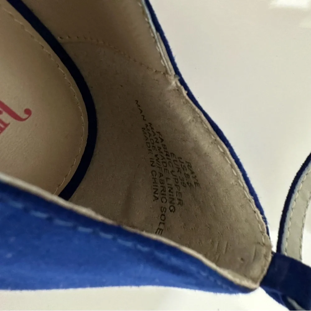 NIB JustFab Raye Cobalt Blue Rhinestone Wedge Heels Y2K Size 8.5